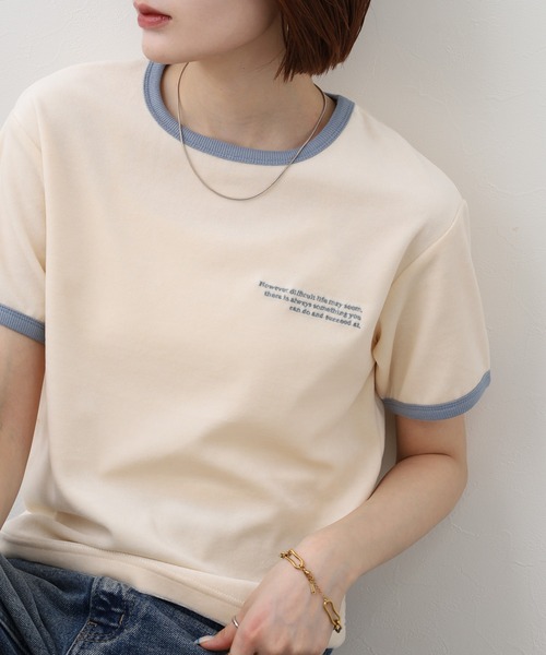 FUNALIVE(ファンアライブ)の「微光沢パイル リンガーTシャツ 半袖(Tシャツ/カットソー・レディース・ベージュ・FREE)」の12枚目の写真