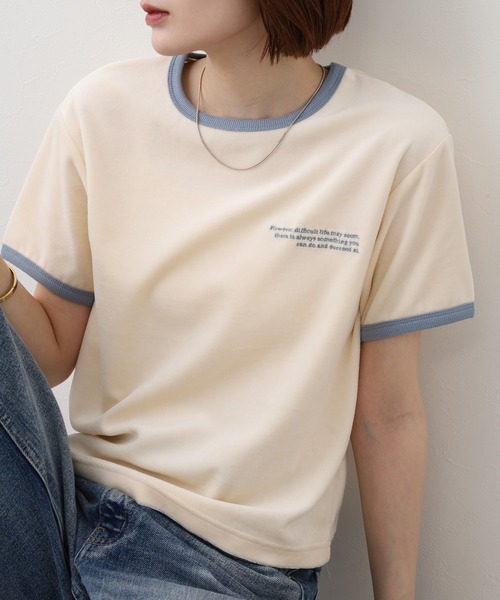 FUNALIVE(ファンアライブ)の「微光沢パイル リンガーTシャツ 半袖(Tシャツ/カットソー・レディース・ベージュ・FREE)」の13枚目の写真