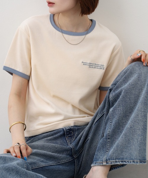FUNALIVE(ファンアライブ)の「微光沢パイル リンガーTシャツ 半袖(Tシャツ/カットソー・レディース・ベージュ・FREE)」の6枚目の写真