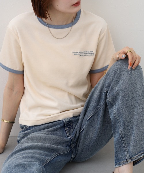 FUNALIVE(ファンアライブ)の「微光沢パイル リンガーTシャツ 半袖(Tシャツ/カットソー・レディース・ベージュ・FREE)」の7枚目の写真