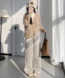 裏フリース千鳥チェック柄パンツ