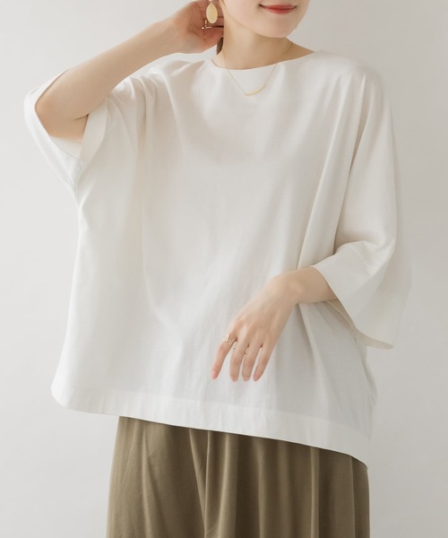 ElegChic(エレグシック)の「ボートネック7分袖ドルマンTシャツ(Tシャツ/カットソー・レディース・ブラック/チャコールグレー/グレイッシュベージュ/オフホワイト・M/XL/4L)」の2枚目の写真