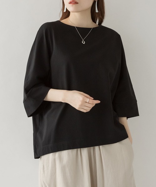 ElegChic(エレグシック)の「ボートネック7分袖ドルマンTシャツ(Tシャツ/カットソー・レディース・ブラック/チャコールグレー/グレイッシュベージュ/オフホワイト・M/XL/4L)」の8枚目の写真
