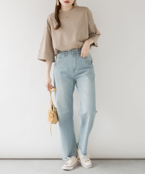 ElegChic(エレグシック)の「ボートネック7分袖ドルマンTシャツ(Tシャツ/カットソー・レディース・ブラック/チャコールグレー/グレイッシュベージュ/オフホワイト・M/XL/4L)」の9枚目の写真
