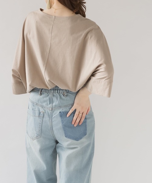 ElegChic(エレグシック)の「ボートネック7分袖ドルマンTシャツ(Tシャツ/カットソー・レディース・ブラック/チャコールグレー/グレイッシュベージュ/オフホワイト・M/XL/4L)」の10枚目の写真
