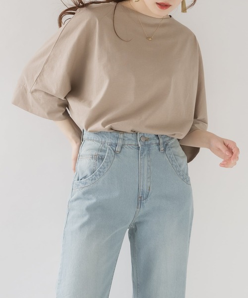 ElegChic(エレグシック)の「ボートネック7分袖ドルマンTシャツ(Tシャツ/カットソー・レディース・ブラック/チャコールグレー/グレイッシュベージュ/オフホワイト・M/XL/4L)」の12枚目の写真