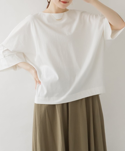 ElegChic(エレグシック)の「ボートネック7分袖ドルマンTシャツ(Tシャツ/カットソー・レディース・ブラック/チャコールグレー/グレイッシュベージュ/オフホワイト・M/XL/4L)」の16枚目の写真