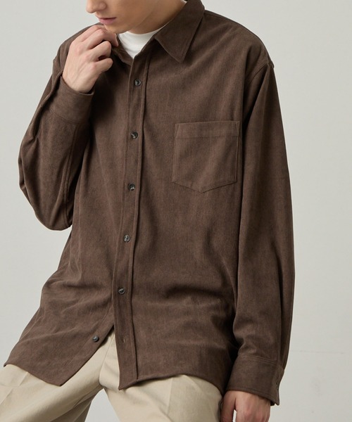 EASENCE(イーズエンス)の「【EASENCE】テックコール コーデュロイ リラックスフィット レギュラーカラー長袖シャツ / 保温・UVカット・イージーケア(シャツ/ブラウス・メンズ・ブラウン/グレイッシュベージュ/チャコール/ブラック・S/XL/L/M)」の3枚目の写真