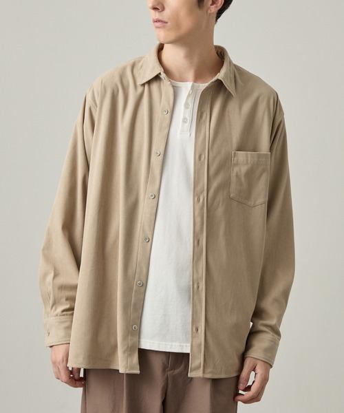 EASENCE(イーズエンス)の「【EASENCE】テックコール コーデュロイ リラックスフィット レギュラーカラー長袖シャツ / 保温・UVカット・イージーケア(シャツ/ブラウス・メンズ・ブラウン/グレイッシュベージュ/チャコール/ブラック・S/XL/L/M)」の4枚目の写真