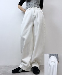 バックポケットリボン ワイドコットンパンツ