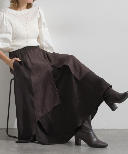 Material(Avenue)(マテリアル)の「【Material】ワッシャースラブ 濃淡配色 レイヤードドラップ イージー ロング スカート(スカート・レディース・ブラウン/チャコール/インディゴブルー・FREE)」の3枚目の写真