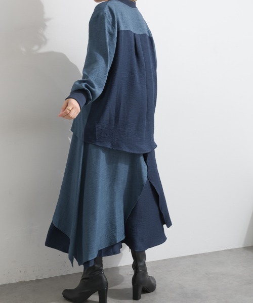 Material(Avenue)(マテリアル)の「【Material】ワッシャースラブ 濃淡配色 レイヤードドラップ イージー ロング スカート(スカート・レディース・ブラウン/チャコール/インディゴブルー・FREE)」の8枚目の写真