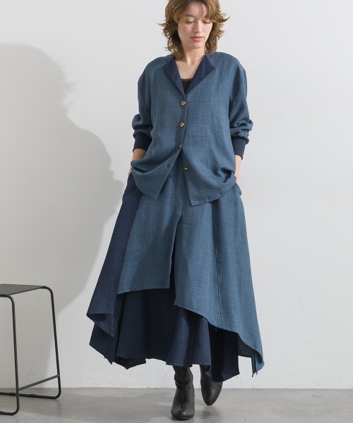 Material(Avenue)(マテリアル)の「【Material】ワッシャースラブ 濃淡配色 レイヤードドラップ イージー ロング スカート(スカート・レディース・ブラウン/チャコール/インディゴブルー・FREE)」の9枚目の写真
