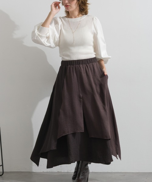 Material(Avenue)(マテリアル)の「【Material】ワッシャースラブ 濃淡配色 レイヤードドラップ イージー ロング スカート(スカート・レディース・ブラウン/チャコール/インディゴブルー・FREE)」の10枚目の写真