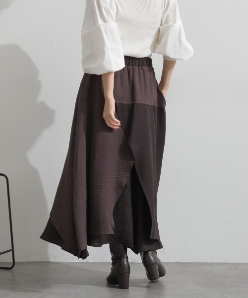 Material(Avenue)(マテリアル)の「【Material】ワッシャースラブ 濃淡配色 レイヤードドラップ イージー ロング スカート(スカート・レディース・ブラウン/チャコール/インディゴブルー・FREE)」の12枚目の写真
