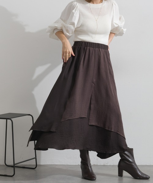 Material(Avenue)(マテリアル)の「【Material】ワッシャースラブ 濃淡配色 レイヤードドラップ イージー ロング スカート(スカート・レディース・ブラウン/チャコール/インディゴブルー・FREE)」の13枚目の写真