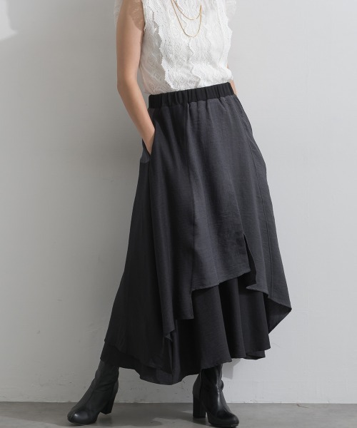 Material(Avenue)(マテリアル)の「【Material】ワッシャースラブ 濃淡配色 レイヤードドラップ イージー ロング スカート(スカート・レディース・ブラウン/チャコール/インディゴブルー・FREE)」の14枚目の写真
