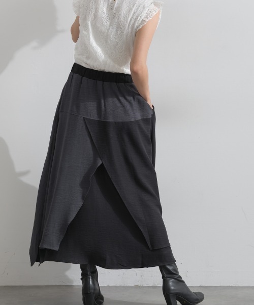 Material(Avenue)(マテリアル)の「【Material】ワッシャースラブ 濃淡配色 レイヤードドラップ イージー ロング スカート(スカート・レディース・ブラウン/チャコール/インディゴブルー・FREE)」の16枚目の写真