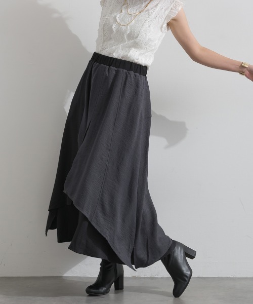 Material(Avenue)(マテリアル)の「【Material】ワッシャースラブ 濃淡配色 レイヤードドラップ イージー ロング スカート(スカート・レディース・ブラウン/チャコール/インディゴブルー・FREE)」の17枚目の写真