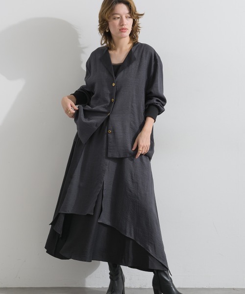 Material(Avenue)(マテリアル)の「【Material】ワッシャースラブ 濃淡配色 レイヤードドラップ イージー ロング スカート(スカート・レディース・ブラウン/チャコール/インディゴブルー・FREE)」の19枚目の写真