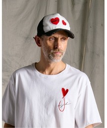 wjk | 2-heart patch cut-off mesh cap(キャップ)