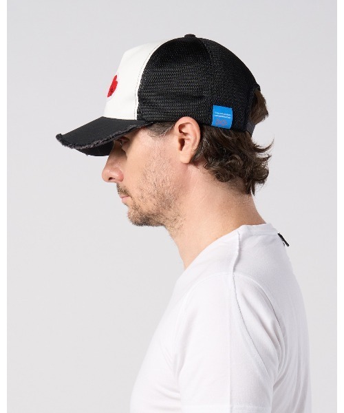 wjk(ダヴルジェイケイ)の「2-heart patch cut-off mesh cap(キャップ・メンズ・ブラック×ピンク/ホワイト×レッド/ホワイト×ピンク・FREE)」の10枚目の写真