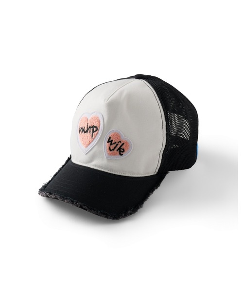 wjk(ダヴルジェイケイ)の「2-heart patch cut-off mesh cap(キャップ・メンズ・ブラック×ピンク/ホワイト×レッド/ホワイト×ピンク・FREE)」の4枚目の写真