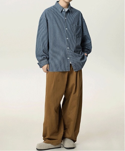 DOUBLE STEAL(ダブルスティール)の「DSワークストライプルーズシャツ(シャツ/ブラウス・メンズ・ネイビー・MEDIUM/X-LARGE/LARGE)」の4枚目の写真