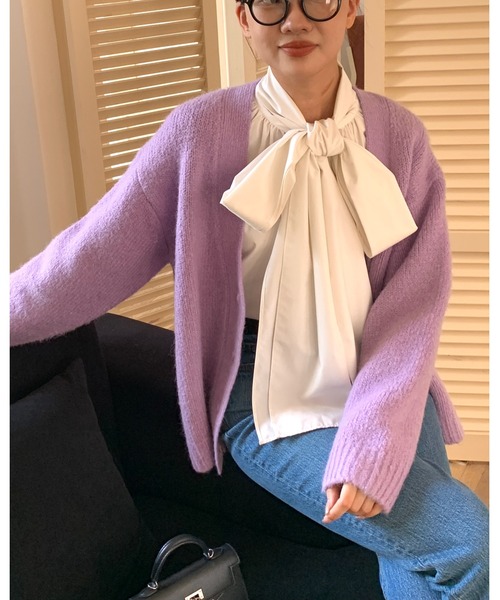 BIRTHDAY BASH(バースデイバッシュ)の「METAL BUTTON CARDIGAN(メタルボタンニットカーディガン)(カーディガン/ボレロ・レディース・パープル/ブルー・FREE)」の12枚目の写真