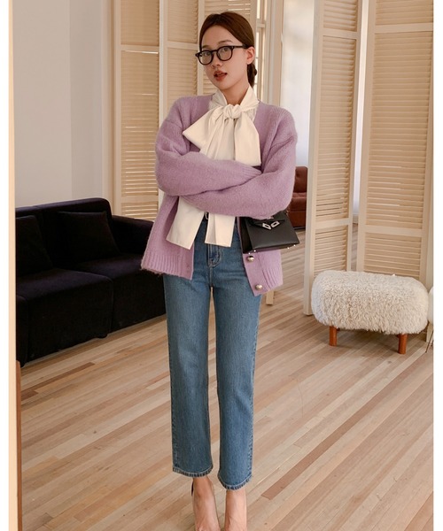 BIRTHDAY BASH(バースデイバッシュ)の「METAL BUTTON CARDIGAN(メタルボタンニットカーディガン)(カーディガン/ボレロ・レディース・パープル/ブルー・FREE)」の9枚目の写真