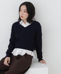 ミニケーブルＶネックニット
