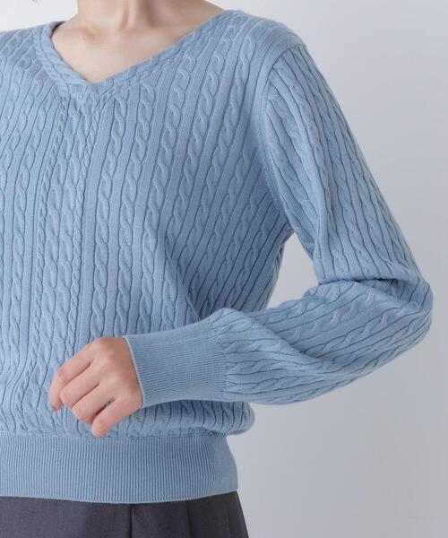 NATURAL BEAUTY BASIC(ナチュラルビューティーベーシック)の「ミニケーブルVネックニット(ニット/セーター・レディース・ブルー/ネイビー/オフホワイト・FREE)」の22枚目の写真
