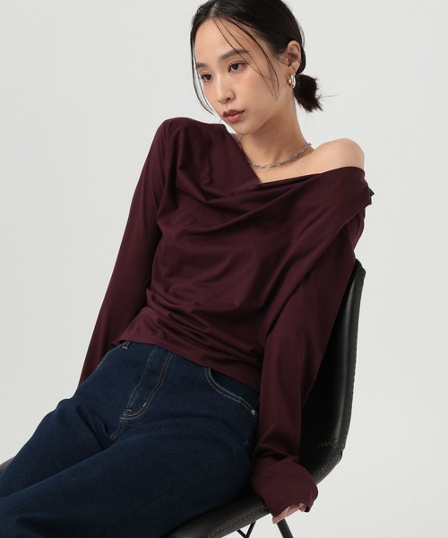 BAYFLOW（ベイフロー）の「ドレープネックロングスリーブプルオーバー（Tシャツ/カットソー・レディース・ボルドー/グレー/ブラック・FREE）」の10枚目の写真