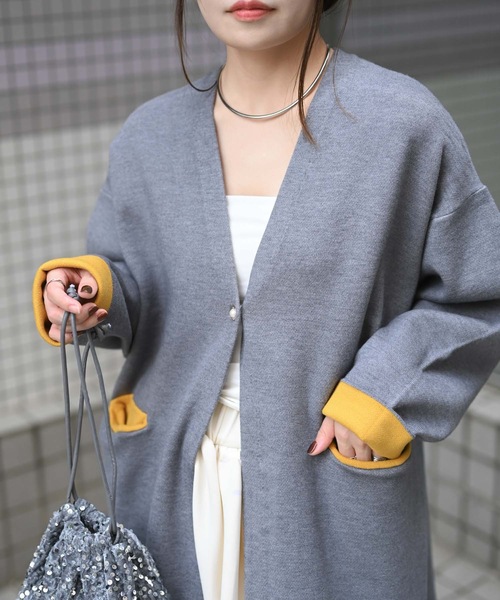 配色ロングカーディガン　　　　　　　　　　　　　　　　　