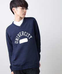 WEGO/プリントVネックニット