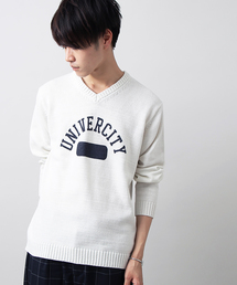 WEGO/プリントVネックニット