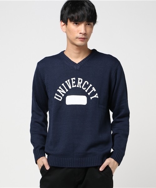 WEGO(ウィゴー)の「WEGO/プリントVネックニット(ニット/セーター・メンズ・ネイビー/ブラック/ホワイト/マスタード・MEDIUM/LARGE)」の14枚目の写真