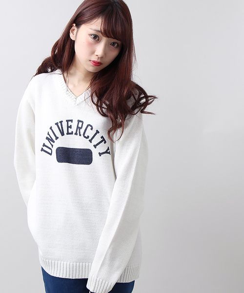 WEGO(ウィゴー)の「WEGO/プリントVネックニット(ニット/セーター・メンズ・ネイビー/ブラック/ホワイト/マスタード・MEDIUM/LARGE)」の5枚目の写真