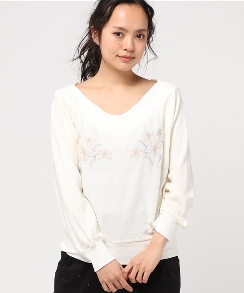 WEGO（ウィゴー）の「WEGO/刺繍Vネックオフショルニット（ニット/セーター・レディース・ピンク/杢グレー/オフホワイト・FREE）」の20枚目の写真
