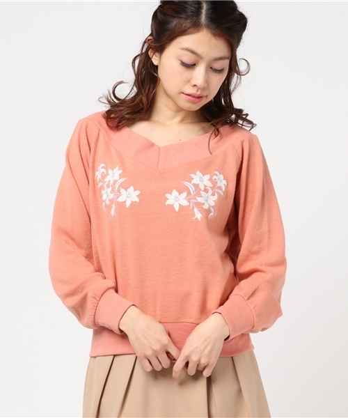 WEGO（ウィゴー）の「WEGO/刺繍Vネックオフショルニット（ニット/セーター・レディース・ピンク/杢グレー/オフホワイト・FREE）」の11枚目の写真