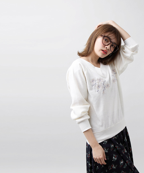 WEGO（ウィゴー）の「WEGO/刺繍Vネックオフショルニット（ニット/セーター・レディース・ピンク/杢グレー/オフホワイト・FREE）」の14枚目の写真