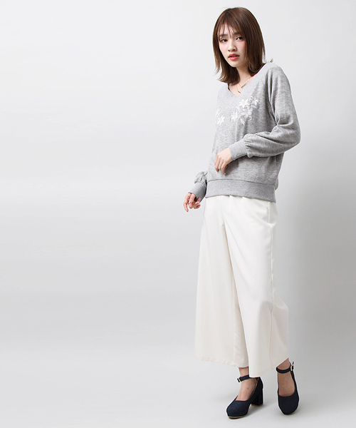 WEGO（ウィゴー）の「WEGO/刺繍Vネックオフショルニット（ニット/セーター・レディース・ピンク/杢グレー/オフホワイト・FREE）」の12枚目の写真