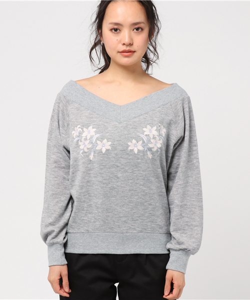 WEGO（ウィゴー）の「WEGO/刺繍Vネックオフショルニット（ニット/セーター・レディース・ピンク/杢グレー/オフホワイト・FREE）」の8枚目の写真