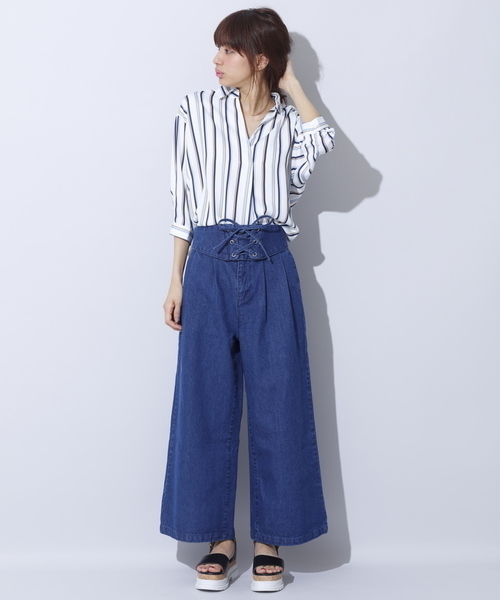 INGNI(イング)の「『4/27(木)ルナンデスご紹介商品』『CanCam5月号掲載商品』7分袖マルチストライプ柄スキッパーシャツ/レディーストップス-2017SS-(シャツ/ブラウス・レディース・ピンク/サックスブルー/ベージュ・MEDIUM)」の15枚目の写真