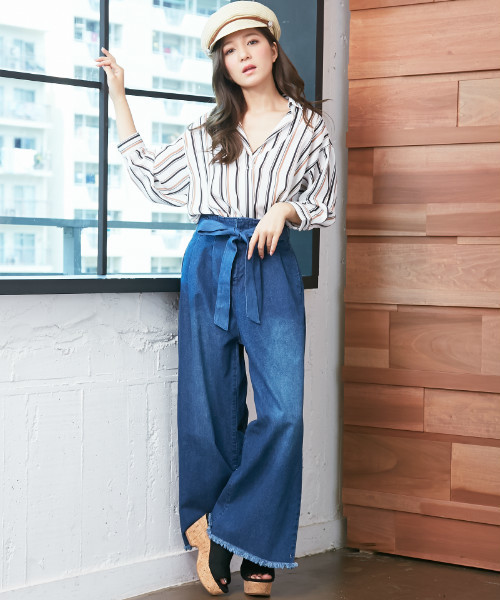 INGNI(イング)の「『4/27(木)ルナンデスご紹介商品』『CanCam5月号掲載商品』7分袖マルチストライプ柄スキッパーシャツ/レディーストップス-2017SS-(シャツ/ブラウス・レディース・ピンク/サックスブルー/ベージュ・MEDIUM)」の5枚目の写真