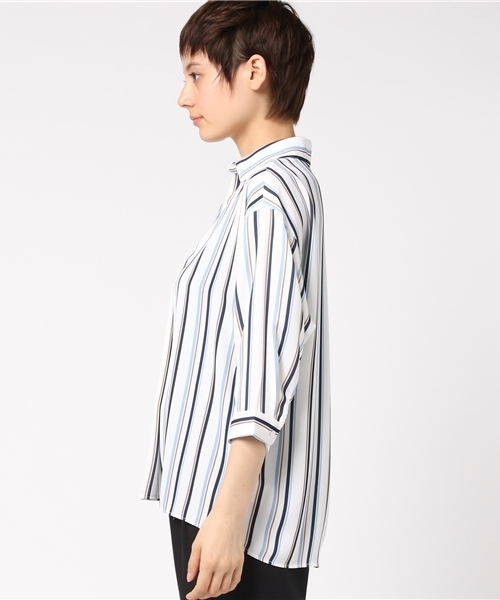 INGNI(イング)の「『4/27(木)ルナンデスご紹介商品』『CanCam5月号掲載商品』7分袖マルチストライプ柄スキッパーシャツ/レディーストップス-2017SS-(シャツ/ブラウス・レディース・ピンク/サックスブルー/ベージュ・MEDIUM)」の7枚目の写真