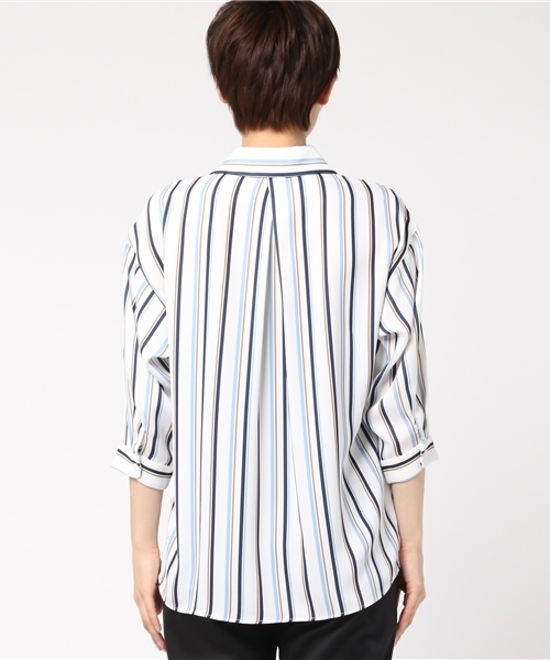 INGNI(イング)の「『4/27(木)ルナンデスご紹介商品』『CanCam5月号掲載商品』7分袖マルチストライプ柄スキッパーシャツ/レディーストップス-2017SS-(シャツ/ブラウス・レディース・ピンク/サックスブルー/ベージュ・MEDIUM)」の8枚目の写真