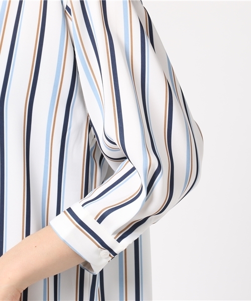 INGNI(イング)の「『4/27(木)ルナンデスご紹介商品』『CanCam5月号掲載商品』7分袖マルチストライプ柄スキッパーシャツ/レディーストップス-2017SS-(シャツ/ブラウス・レディース・ピンク/サックスブルー/ベージュ・MEDIUM)」の10枚目の写真