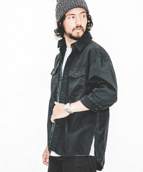 CAMBIO（カンビオ）の「ms3098-Pato×CAMBIOストーンバイオウォッシュ加工高密度コーマウェザーミリタリーシャツ（シャツ/ブラウス・メンズ・カーキ/ブラック/ネイビー・S/L/M）」の2枚目の写真