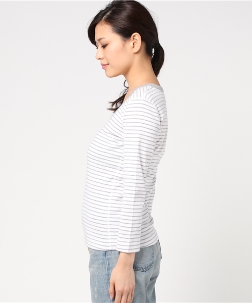 セール】ジェシカ コットンニット ストライプ 七分袖（Tシャツ